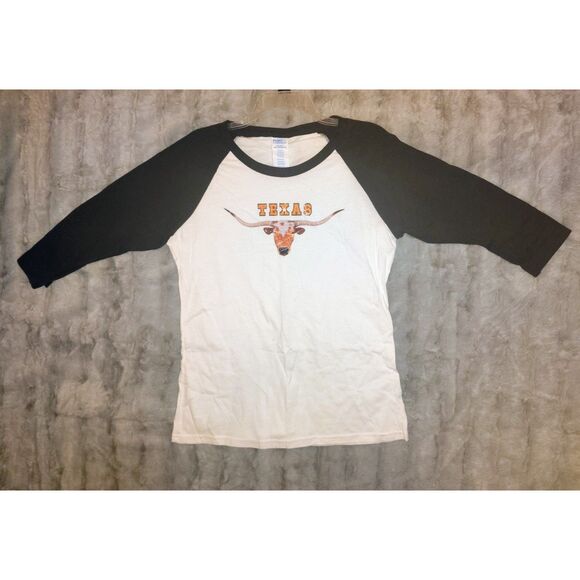 Texas Longhorn Port & Company Size Medium Baseball Tee 100% Cotton 3/4 Sleeve - Picture 1 of 4